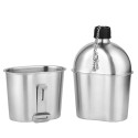 2pcs 1000ml 600ml Stainless Steel Military Canteen Cup Set with Cover Bag for Outdoor Camping Hiking Backpacking