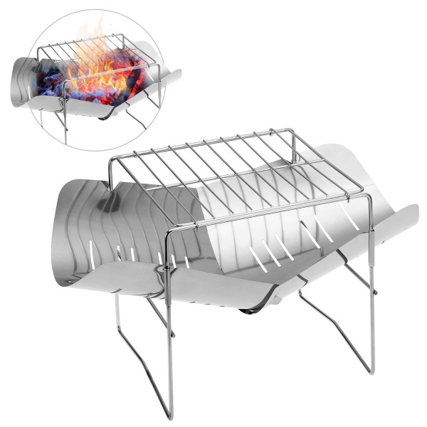 2-in-1 Portable Folding Stainless Steel Barbecue Grill Camp Firepit Outdoor Camping Backpakcing Wood Burning Stove