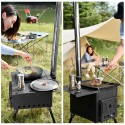 Portable Foldable Wood Burning Stove Camp Tent Stove with Chimney Pipe for Tent Shelter Heating Cooking