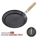 Outdoor Folding Round Barbecue Tray Ovenware Picnic BBQ Non-stick Frying Pan Round Baking Pan Holes Grill Tray Plate