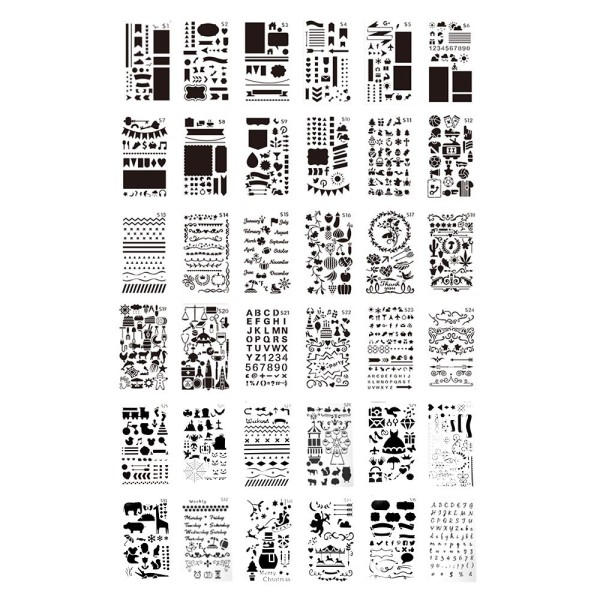 36pcs Children Drawing Stencils Kit PET Material Reusable Painting Template Birthday Gift for DIY Craft Journal Notebook Diary Scrapbooking Card Decoration Wood Burner Pen Tool, 7.0 * 4.0in