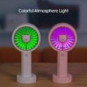 Mini Handheld Desk USB Fan Cute Bear Shape 3 Gears Adjustable Colorful Light with Rope Portable for Travel Office Study