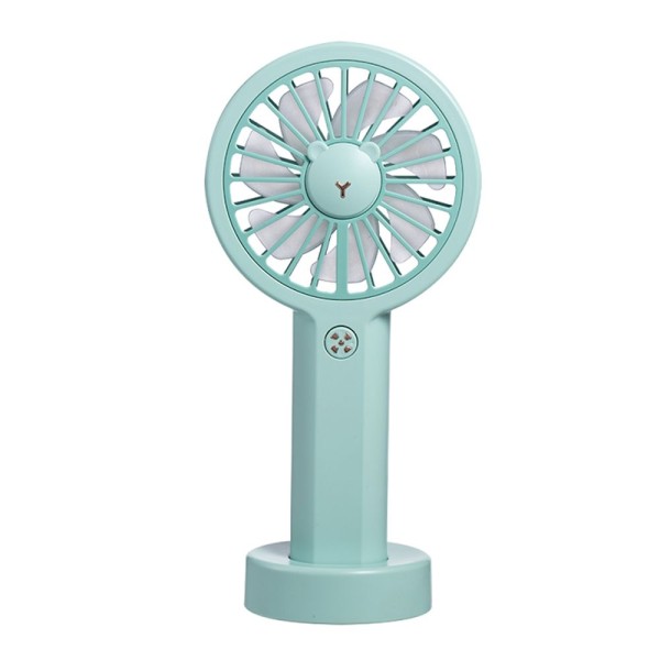 Mini Handheld Desk USB Fan Cute Bear Shape 3 Gears Adjustable Colorful Light with Rope Portable for Travel Office Study