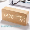 Desk Wooden Alarm Clock with Voice Control Date Temperature Adjustable 3 Brightness Display LED Digital Alarm Clocks for Bedroom Bedside