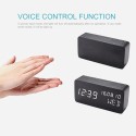 Desk Wooden Alarm Clock with Voice Control Date Temperature Adjustable 3 Brightness Display LED Digital Alarm Clocks for Bedroom Bedside