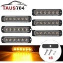 6PCS Yellow Hazard Beacon 6 Strobe LED Lights Emergency Flashing Side Marker Light Bars Warning Signal Towing Truck Flashing Lamp