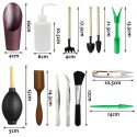 13PCS Mini Garden Hand Tools Bonsai Succulent Miniature Planting Tool Set Mini Garden Planting Care Tools Leaf Trimmer Rake Shovels Watering Bottle