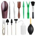 13PCS Mini Garden Hand Tools Bonsai Succulent Miniature Planting Tool Set Mini Garden Planting Care Tools Leaf Trimmer Rake Shovels Watering Bottle