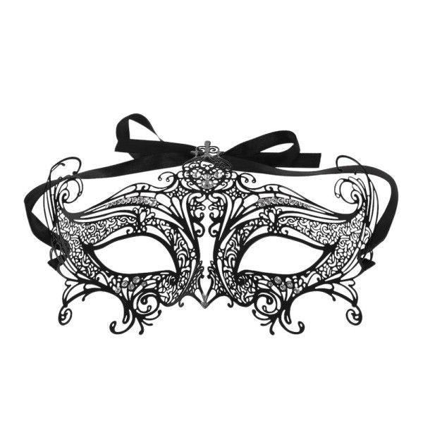 FESTNIGHT Romantic Black Laser Cut Metal Half Mask with Rhinestones Masquerade Ball Halloween Mask Fancy Gift