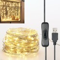 Fairy Lights 393in 100 LEDs String Lights USB IP65 Waterproof Warm White for Xmas,Wedding,Indoor/Outdoor-Silver Wire