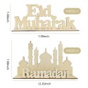 Eid Ramadan Table Decoration Wooden Eid Mubarak Ramadan Desk Plaque Ornament Crescent Party Muslim Style Letter Ornaments Craft