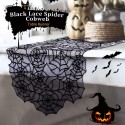 5PCS Halloween Decorations Set Spider Cobweb Tablecloth Table Runner Black Lace Fireplace Scarf Lampshade 36pcs Scary Bat Wall Stickers for Festival Party Zombie Haunted House Props