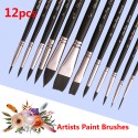 12pcs Professional Paint Brushes Nylon Hair Delicate Wooden Handle Paintbrush Painting Brushes Kit Gift for Artists Children Adults for Acrylic Oil Watercolor Gouache Body Face Miniature Detail Painting Arts Crafts Supplies