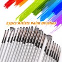 23pcs Different Sizes Paint Brushes Set Professional Nylon Hair Wooden Handle Paintbrush with Scraper Canvas Organizing Bag for Artists Children Adults for Acrylic Oil Watercolor Gouache Painting Arts Crafts Supplies