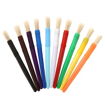 10pcs Round Tip Colorful Paint Brushes Set Bristle Hair Chubby Plastic Handle Paintbrush Easy to Clean Art Supplies Gift for Children Adults Drawing Painting