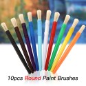 10pcs Round Tip Colorful Paint Brushes Set Bristle Hair Chubby Plastic Handle Paintbrush Easy to Clean Art Supplies Gift for Children Adults Drawing Painting