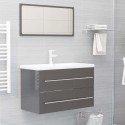 2 Piece Bathroom Furniture Set High Gloss Grey Chipboard