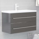 2 Piece Bathroom Furniture Set High Gloss Grey Chipboard