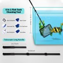 6 In 1 Fish Tank Cleaning Tool Algae Cleaning Tool with Gravel Rake Brush Fish Net Scraper Fish Tank Telescopic Long Handle Cleaning Tool Set