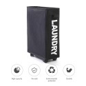 Rolling Slim Laundry Basket with Universal Wheels Corner Foldable Oxford Cloth Laundry Hamper Mesh Drawstring Dirty Clothes Organizer with 4 Support Rods