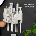 Automatic Toothpaste Dispenser Toothbrush Holder Multifunctional No Drilling Wall-Mounted Space-Saving Toothbrush Hanger and Toothpaste Squeezer Kit Organizer with 4 Cups