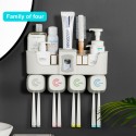 Automatic Toothpaste Dispenser Toothbrush Holder Multifunctional No Drilling Wall-Mounted Space-Saving Toothbrush Hanger and Toothpaste Squeezer Kit Organizer with 4 Cups