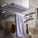 Bath Towel Rack Double Layered Bathroom Shelves with 4 Removable Hooks Wall Mounted Towel Holder 23 Inch Towel Bar Rustproof Stainless Steel Towel Shelf