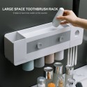 Toothbrush Rack with Automatic Toothpaste Dispenser Squeezer Wall Mounted Toothbrush Holder Magnetic Cups Organizer Toothbrush Slots Cosmetic Organizer Drawer for Washroom Bathroom