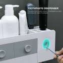 Toothbrush Rack with Automatic Toothpaste Dispenser Squeezer Wall Mounted Toothbrush Holder Magnetic Cups Organizer Toothbrush Slots Cosmetic Organizer Drawer for Washroom Bathroom