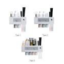 Toothbrush Rack with Automatic Toothpaste Dispenser Squeezer Wall Mounted Toothbrush Holder Magnetic Cups Organizer Toothbrush Slots Cosmetic Organizer Drawer for Washroom Bathroom