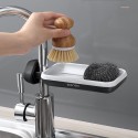 Kitchen Sponge Holder Brush Soap Organizer Rotatable Faucet Storage Rack Sink Caddy Sponge Holder Detachable Shower Tray Drainer Shelf