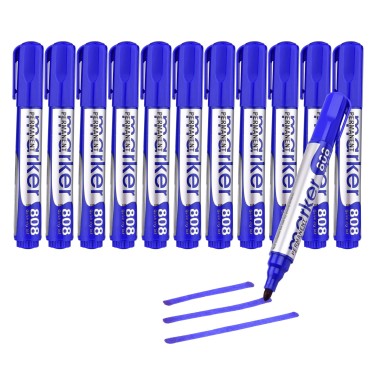 12pcs Blue Large Permanent Marker Oil-Based Quick Dry Marker Pen Round Point Waterproof Non-toxic for Business Office School Home Supplies