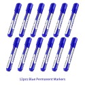 12pcs Blue Large Permanent Marker Oil-Based Quick Dry Marker Pen Round Point Waterproof Non-toxic for Business Office School Home Supplies