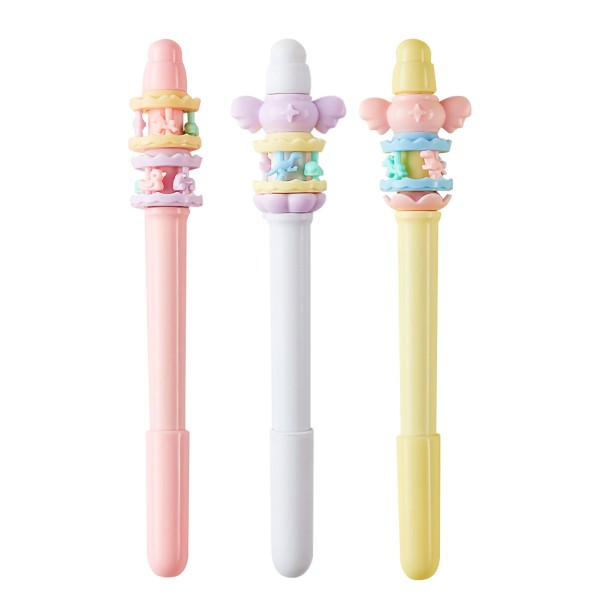 3pcs Cute Decompression Gel Pens 0.38mm Black Ink Pen Fun Stress Relief Pens Top Rotation Smooth Writing for Office School Children Students Stationary Supplies