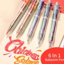 Ballpoint Pen Multicolor 6 In 1 Colorful Spring Retractable Design 0.5mm Ballpoint Pen Gift Scrapbooks Tool Birthday Card for Friends Students Stationery Office Workers Home School Supplies