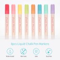 Liquid Chalk Pen Marker 8 Bright Colors 6mm Reversible Tip Round and Chisel Erasable Water-based Chalkboards Marker Pens Non Toxic Quick Drying for Blackboard Glass Windows Mirrors Office Home Restaurants Supplies