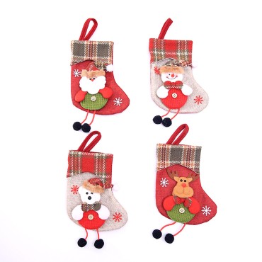 Christmas Stocking,4 Pack Classic Christmas Stocking Santa,Snowman,Reindeer,Bear,Xmas Character 3D Plush with Faux Fur Cuff Christmas Decorations and Party Accessory