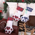 Christmas Stockings Gift Bag Decor for New Year Plaid Christmas Gift Bags Pet Paw Stocking Socks Xmas Tree Hanging Pendant