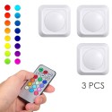 4.5V 1W  RGB Color Changing LED Puck Lights 3 Pack Battery Powered Operated with Remote Control Controller Timer Time Setting Timinng Function 12 Colors Changing Wireless Under Cabinet Lighting for Wall Stairs Front Door Bedroom Cupboard Wardrobe Portable