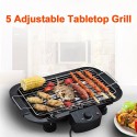 Smokeless Indoor/Outdoor Electric Grill Portable Tabletop Grill Kitchen BBQ Grills Adjustable Temperature Control,Removable Water Filled Drip Tray,2000W,Black（EU Plug）