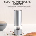 Electric Pepper/Salt Grinder, Stainless Steel Seasoning Grinder Adjustable Burr Mill，5 Levels Coarseness, for Pepper, Cloves, Kosher salt and Cumin