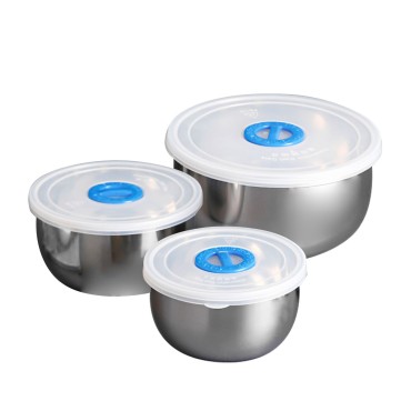 3 Pcs Mixing Bowl with Lid Stainless Steel Non-Slip Serving Bowls Storage Container Bowl Stackable Metal Bowls with Airtight Lids