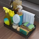 Kitchen Sink Organizer Caddy with Drain Pan Tray Sponge Scrubber Brush Dishcloth Holder Counter Rack Anti-Rust Surface Treatment - Black