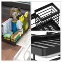 Kitchen Sink Organizer Caddy with Drain Pan Tray Sponge Scrubber Brush Dishcloth Holder Counter Rack Anti-Rust Surface Treatment - Black