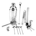 14 PCS Cocktail Shaker Set with Wood Stand 25.4oz Stainless Steel Cocktail Mixology Kit with Bartender Shaker Strainer Jigger Liquor Pourer Mixing Spoon Making Wine Drinks Tool for Home Bar