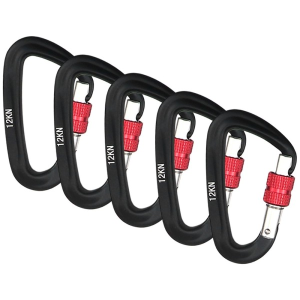 5 PCS Carabiner with Screw Lock Gate 12KN Heavy Duty Carabiner Clips for Hammocks Camping Hiking Backpacking