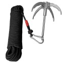 Foldable 4 Claws Stainless Steel Climbing Grappling Hook with 65ft 8mm Auxiliary Rope Carabiner for Outdoor Activities