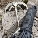 Foldable 4 Claws Stainless Steel Climbing Grappling Hook with 65ft 8mm Auxiliary Rope Carabiner for Outdoor Activities