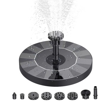 1W Solar Fountain Pump with 6 Nozzles Free Standing Water Pump Floating Fountain for Bird Bath Aquarium Pool Fish Tank Garden Samll Pond