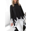 Casual Women Autumn Kaftan Dress Irregular Hem Lace Splice Long Sleeves O Neck A-line Dress Shirt